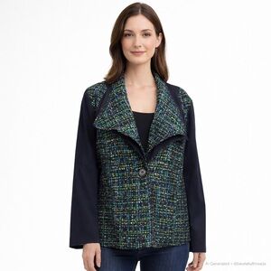 Conrad C Woman Size 16 Indigo Tweed Jacket Metallic